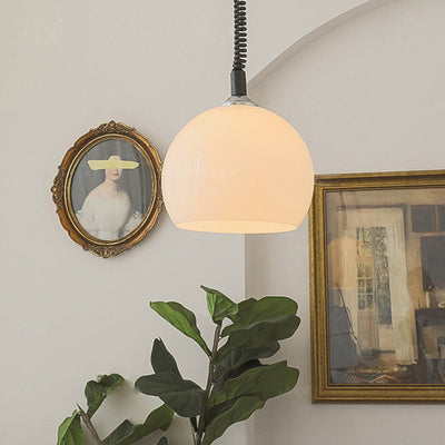 Lámpara colgante de 1 luz de hierro, vidrio, tambor redondo y minimalista moderna para sala de estar 