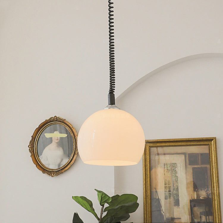 Lámpara colgante de 1 luz de hierro, vidrio, tambor redondo y minimalista moderna para sala de estar 