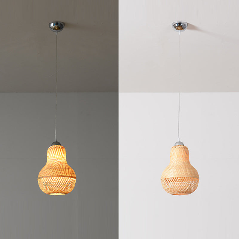 Lanterne suspendue à 1 lumière en forme de soucoupe volante en courge de cire traditionnelle chinoise en bambou rond et fer pour salon 