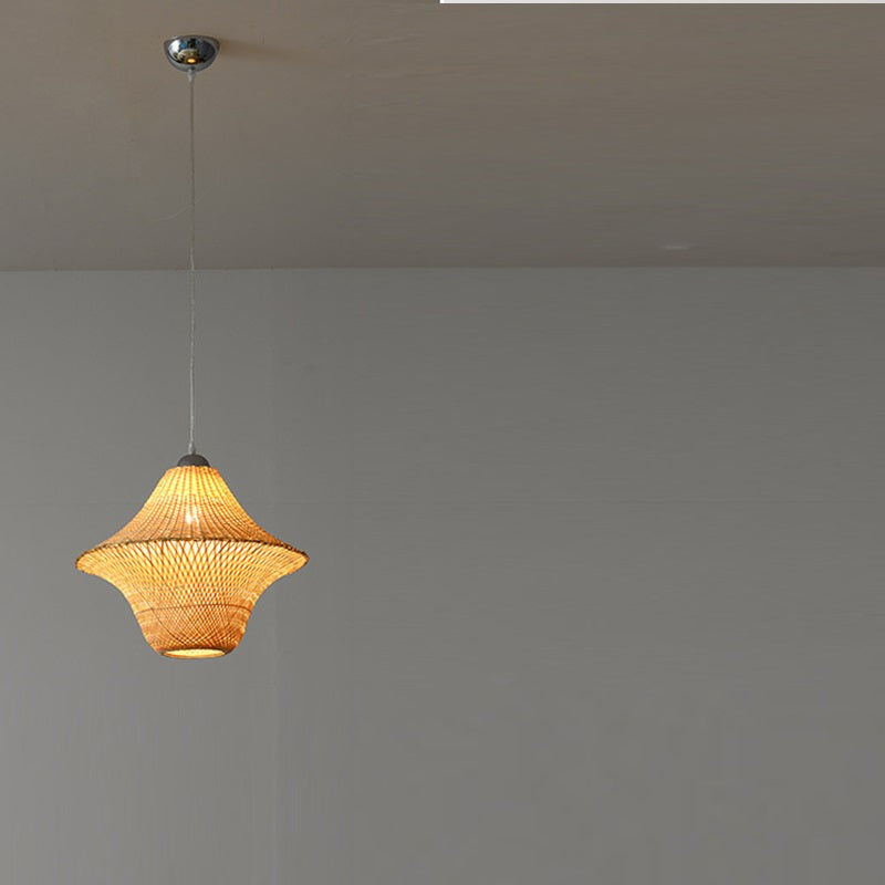Lanterne suspendue à 1 lumière en forme de soucoupe volante en courge de cire traditionnelle chinoise en bambou rond et fer pour salon 