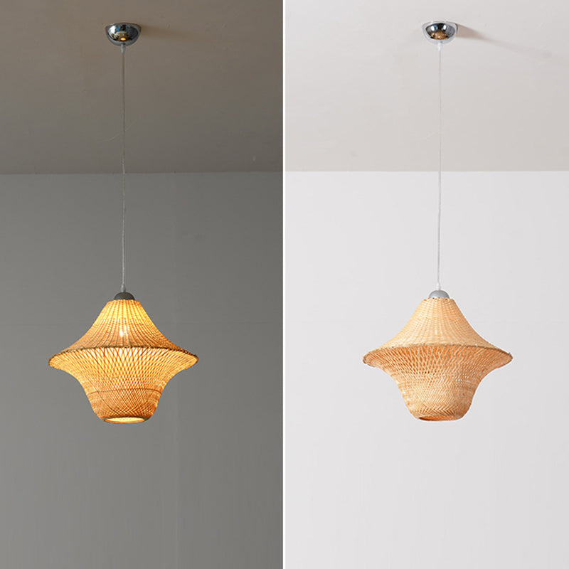 Lanterne suspendue à 1 lumière en forme de soucoupe volante en courge de cire traditionnelle chinoise en bambou rond et fer pour salon 