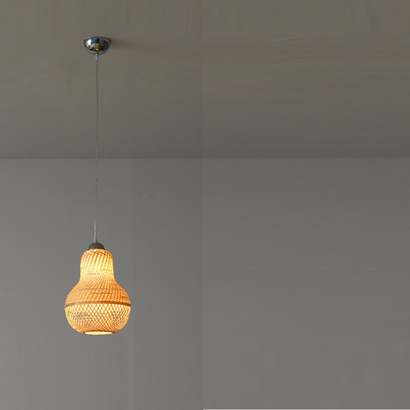 Lanterne suspendue à 1 lumière en forme de soucoupe volante en courge de cire traditionnelle chinoise en bambou rond et fer pour salon 