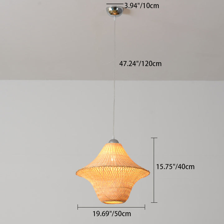 Lanterne suspendue à 1 lumière en forme de soucoupe volante en courge de cire traditionnelle chinoise en bambou rond et fer pour salon 