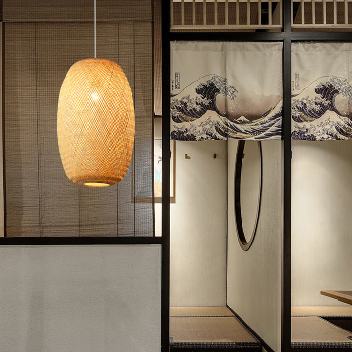 Traditionelle Chinesische Wintermelonen-Fliegende Untertasse Kürbis Runde Bambus Eisen 1-Licht Pendelleuchte Für Wohnzimmer 
