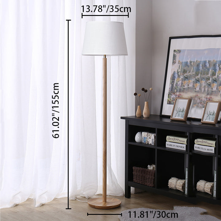 Lámpara de pie de 1 luz de madera de fresno y latón con pantalla cónica plisada de algodón y lino vintage tradicional para sala de estar 