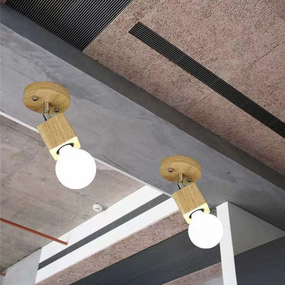 Modern Minimalist Square Orb Wood 1/3 Light Semi-Flush Mount Ceiling Light For Bedroom