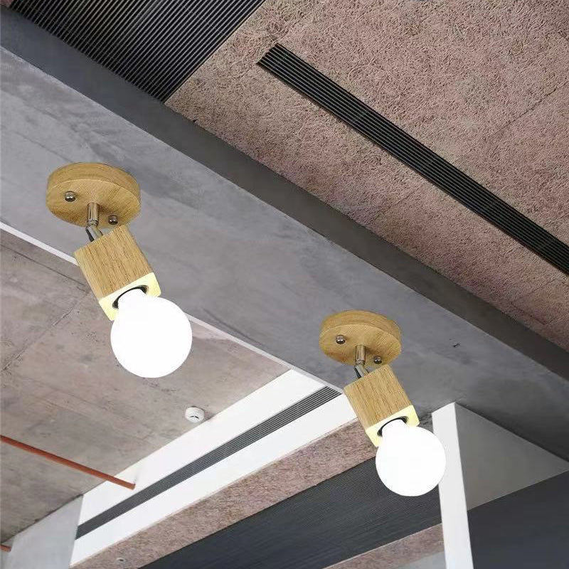 Modern Minimalist Square Orb Wood 1/3 Light Semi-Flush Mount Ceiling Light For Bedroom