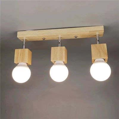 Modern Minimalist Square Orb Wood 1/3 Light Semi-Flush Mount Ceiling Light For Bedroom