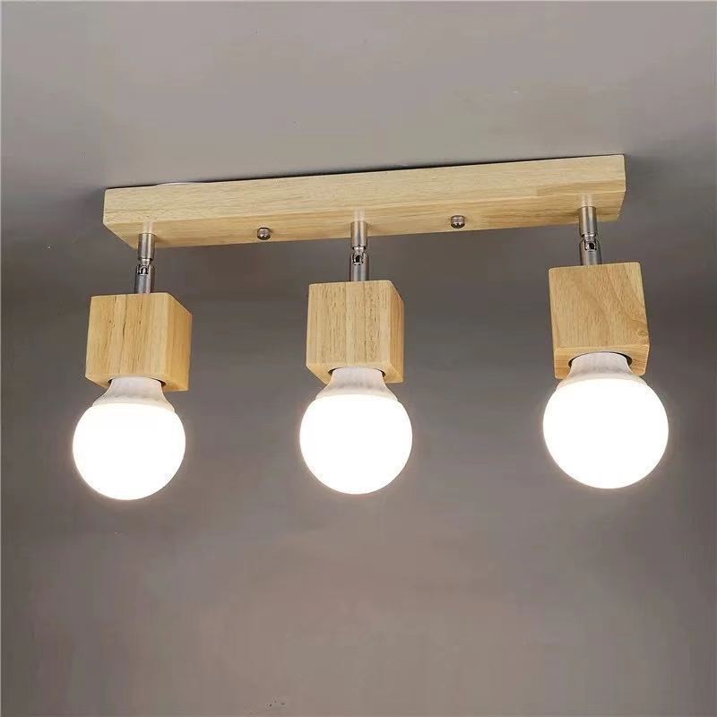Modern Minimalist Square Orb Wood 1/3 Light Semi-Flush Mount Ceiling Light For Bedroom