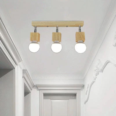 Modern Minimalist Square Orb Wood 1/3 Light Semi-Flush Mount Ceiling Light For Bedroom
