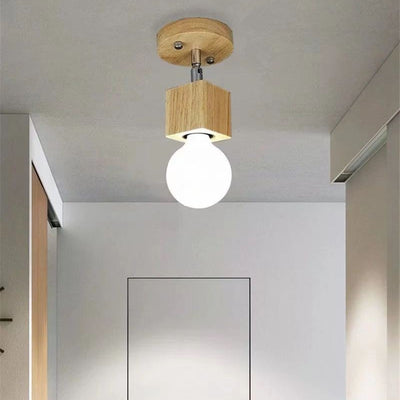 Modern Minimalist Square Orb Wood 1/3 Light Semi-Flush Mount Ceiling Light For Bedroom