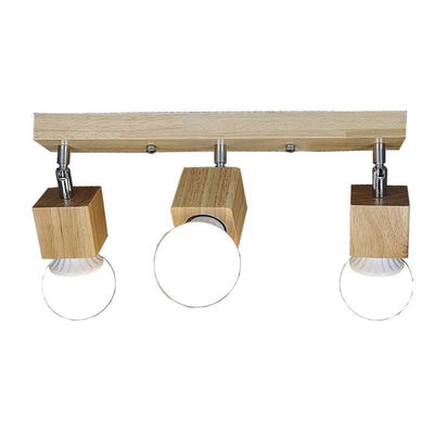 Modern Minimalist Square Orb Wood 1/3 Light Semi-Flush Mount Ceiling Light For Bedroom