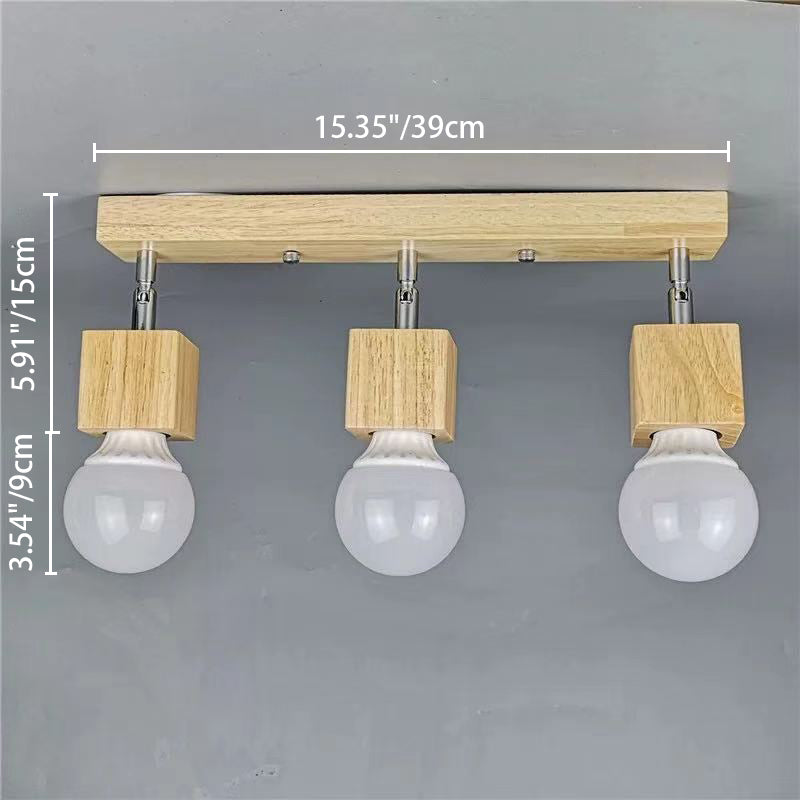 Modern Minimalist Square Orb Wood 1/3 Light Semi-Flush Mount Ceiling Light For Bedroom