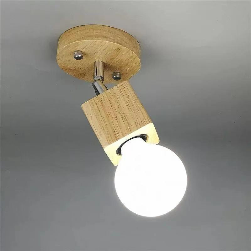 Modern Minimalist Square Orb Wood 1/3 Light Semi-Flush Mount Ceiling Light For Bedroom