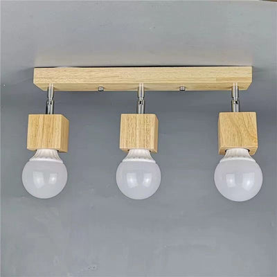 Modern Minimalist Square Orb Wood 1/3 Light Semi-Flush Mount Ceiling Light For Bedroom