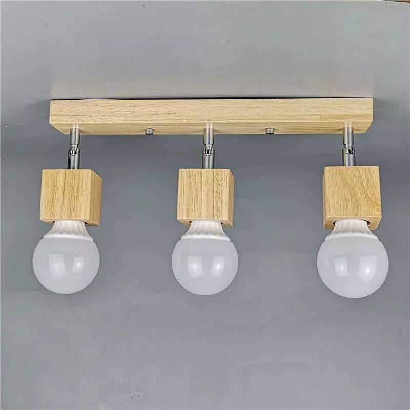 Modern Minimalist Square Orb Wood 1/3 Light Semi-Flush Mount Ceiling Light For Bedroom