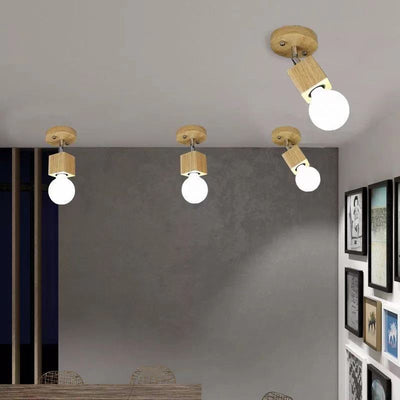 Modern Minimalist Square Orb Wood 1/3 Light Semi-Flush Mount Ceiling Light For Bedroom