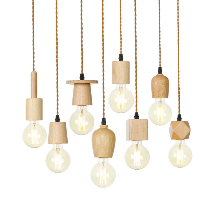 Moderne Einfachheit Dreieck Zylinder Runde Glas Holz Eisen 1-Licht Pendelleuchte für Wohnzimmer 