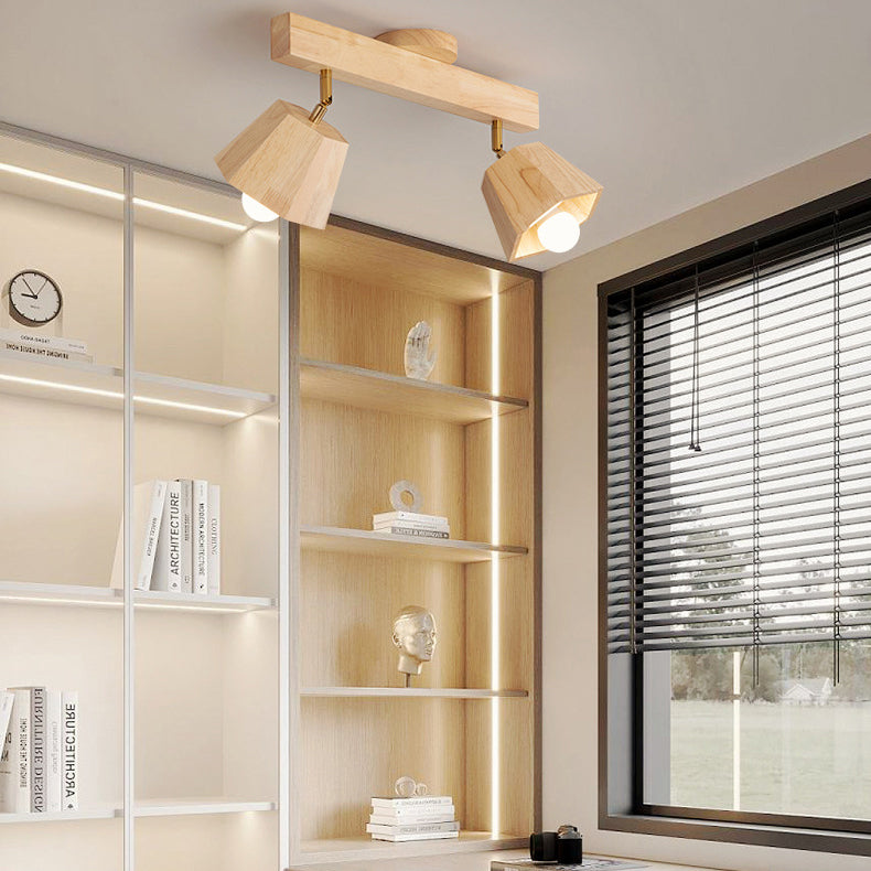 Plafonnier semi-encastré contemporain scandinave hexagonal en bois de caoutchouc 1/2/3/4/5 lumières pour chambre 