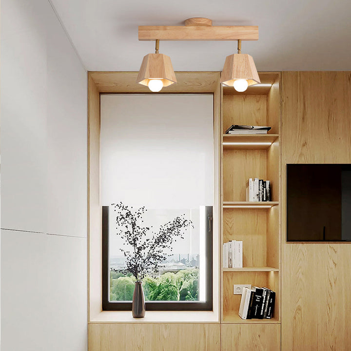 Plafonnier semi-encastré contemporain scandinave hexagonal en bois de caoutchouc 1/2/3/4/5 lumières pour chambre 