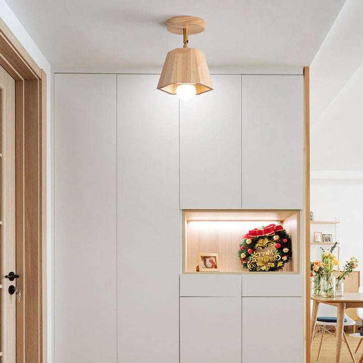 Plafonnier semi-encastré contemporain scandinave hexagonal en bois de caoutchouc 1/2/3/4/5 lumières pour chambre 