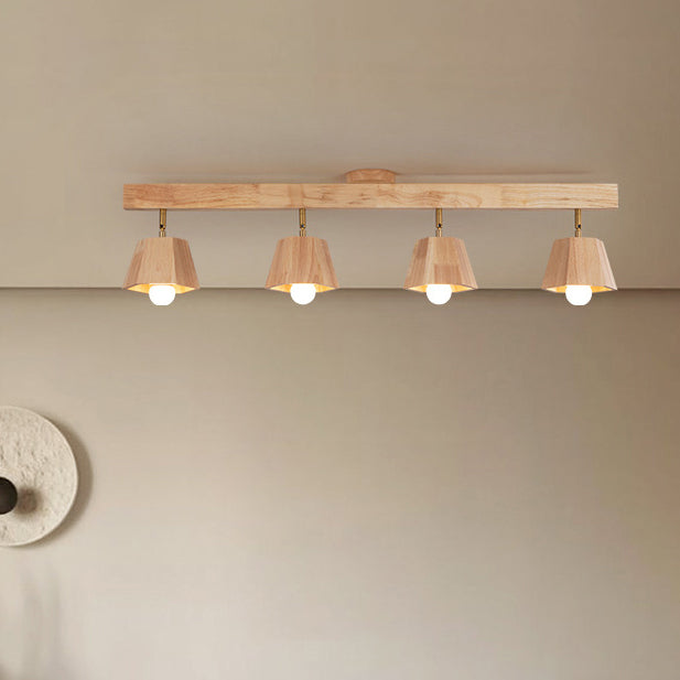 Plafonnier semi-encastré contemporain scandinave hexagonal en bois de caoutchouc 1/2/3/4/5 lumières pour chambre 