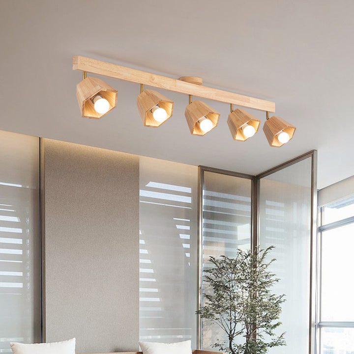 Plafonnier semi-encastré contemporain scandinave hexagonal en bois de caoutchouc 1/2/3/4/5 lumières pour chambre 