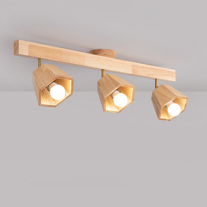 Plafonnier semi-encastré contemporain scandinave hexagonal en bois de caoutchouc 1/2/3/4/5 lumières pour chambre 