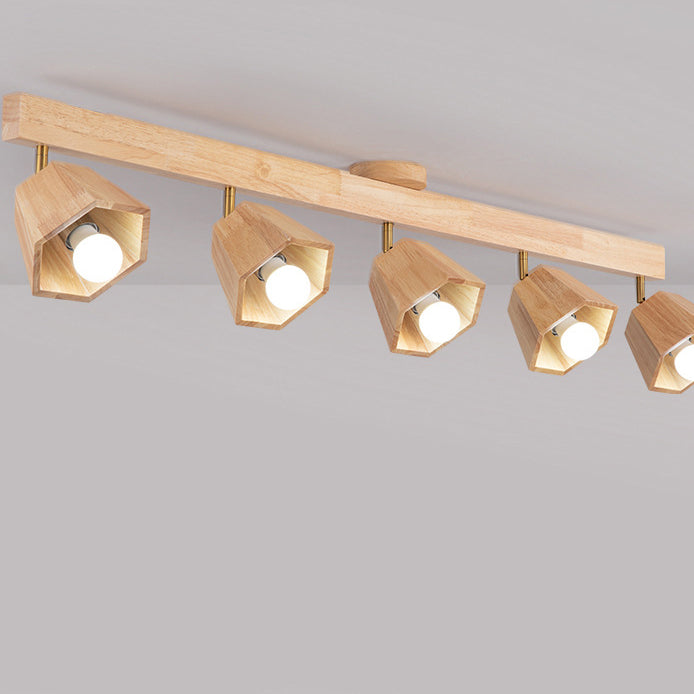 Plafonnier semi-encastré contemporain scandinave hexagonal en bois de caoutchouc 1/2/3/4/5 lumières pour chambre 