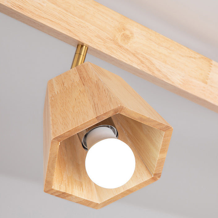 Plafonnier semi-encastré contemporain scandinave hexagonal en bois de caoutchouc 1/2/3/4/5 lumières pour chambre 