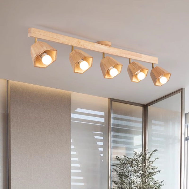 Plafonnier semi-encastré contemporain scandinave hexagonal en bois de caoutchouc 1/2/3/4/5 lumières pour chambre 