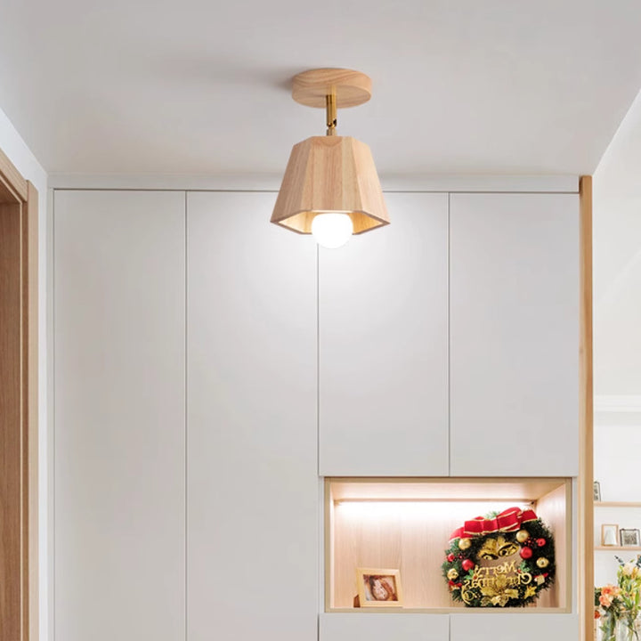 Plafonnier semi-encastré contemporain scandinave hexagonal en bois de caoutchouc 1/2/3/4/5 lumières pour chambre 
