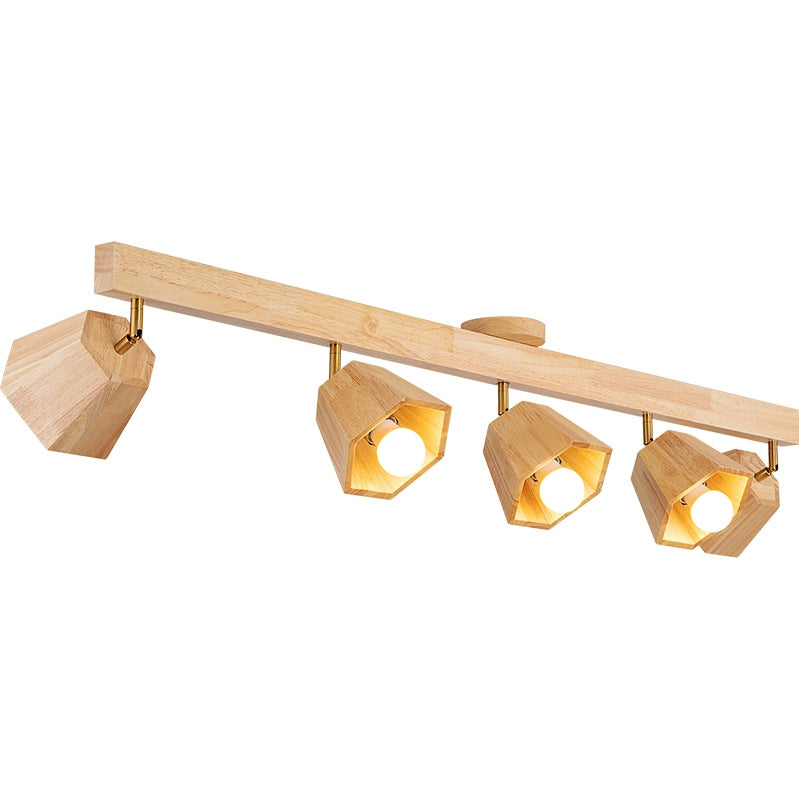 Plafonnier semi-encastré contemporain scandinave hexagonal en bois de caoutchouc 1/2/3/4/5 lumières pour chambre 