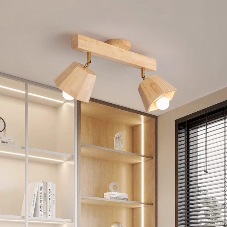 Plafonnier semi-encastré contemporain scandinave hexagonal en bois de caoutchouc 1/2/3/4/5 lumières pour chambre 