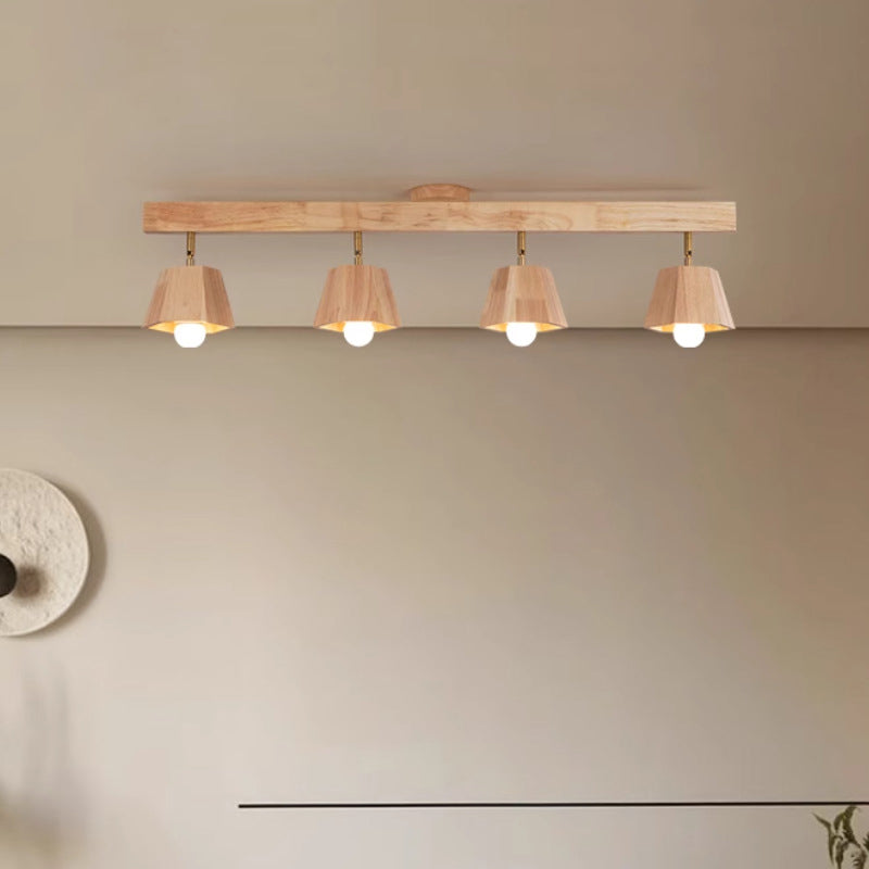 Plafonnier semi-encastré contemporain scandinave hexagonal en bois de caoutchouc 1/2/3/4/5 lumières pour chambre 
