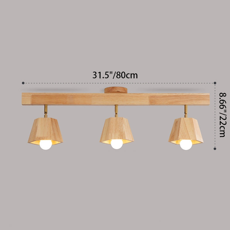 Plafonnier semi-encastré contemporain scandinave hexagonal en bois de caoutchouc 1/2/3/4/5 lumières pour chambre 