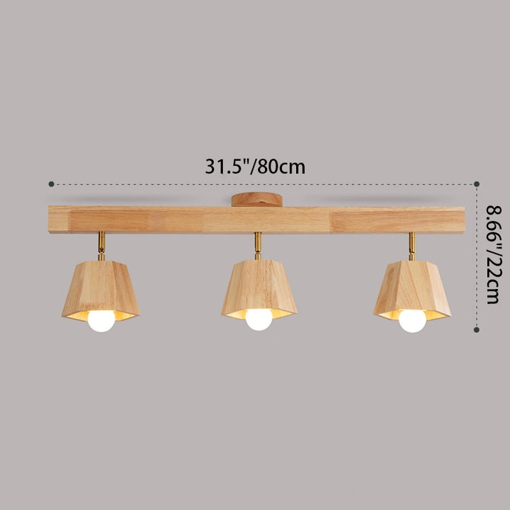 Plafonnier semi-encastré contemporain scandinave hexagonal en bois de caoutchouc 1/2/3/4/5 lumières pour chambre 