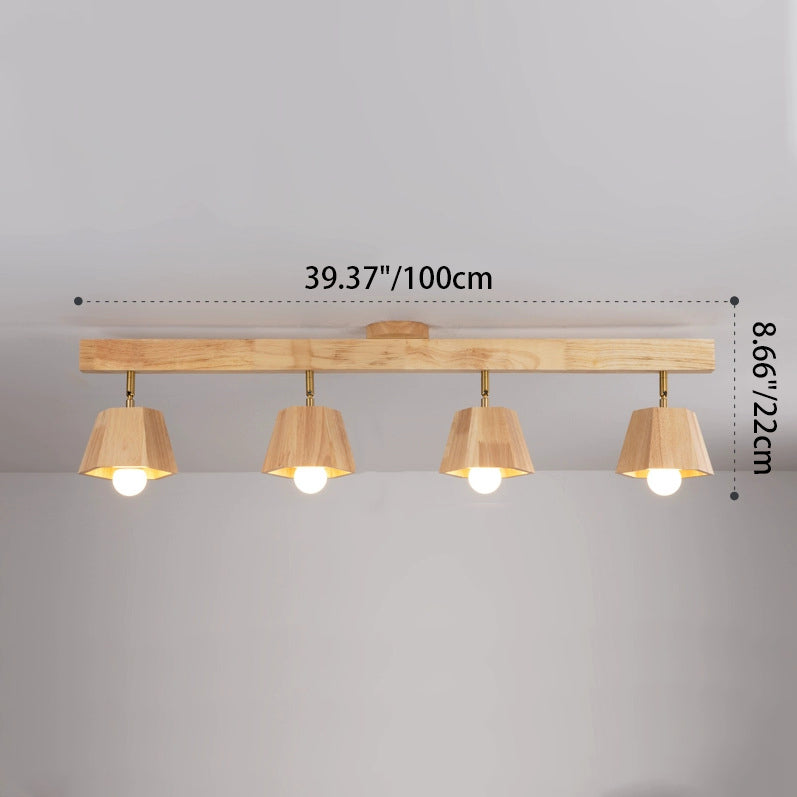 Plafonnier semi-encastré contemporain scandinave hexagonal en bois de caoutchouc 1/2/3/4/5 lumières pour chambre 