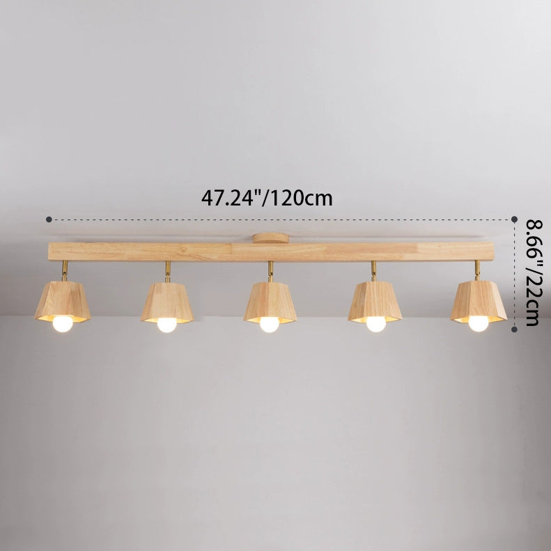 Plafonnier semi-encastré contemporain scandinave hexagonal en bois de caoutchouc 1/2/3/4/5 lumières pour chambre 