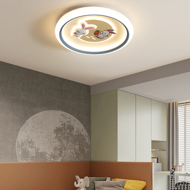 Plafonnier LED rond en acrylique et fer avec motif Art Déco moderne pour enfants, en forme de lapin, pour salon 