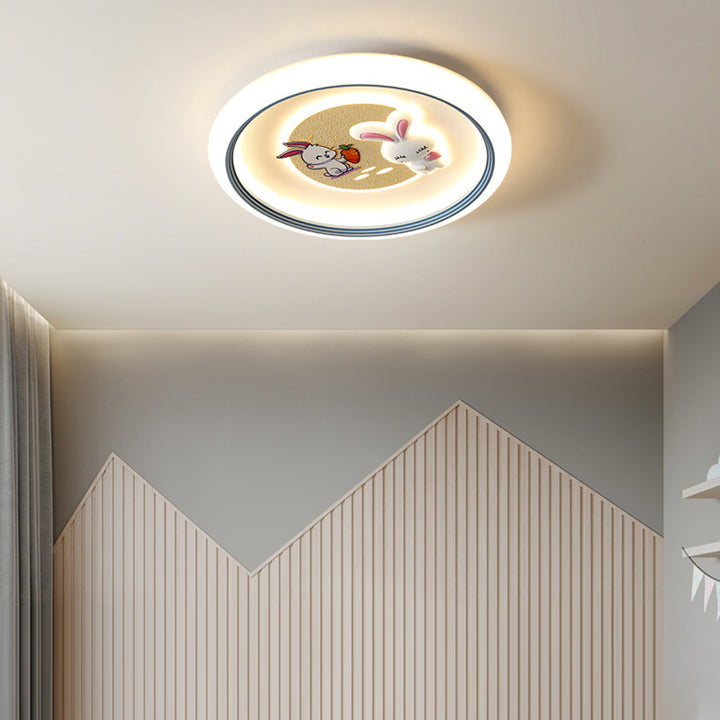 Plafonnier LED rond en acrylique et fer avec motif Art Déco moderne pour enfants, en forme de lapin, pour salon 