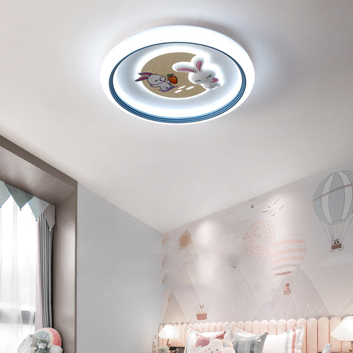 Plafonnier LED rond en acrylique et fer avec motif Art Déco moderne pour enfants, en forme de lapin, pour salon 
