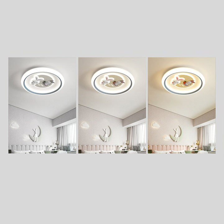 Modern Art Deco Kids Rabbit Round Acrylic Iron LED Flush Mount Ceiling Light For Living Room