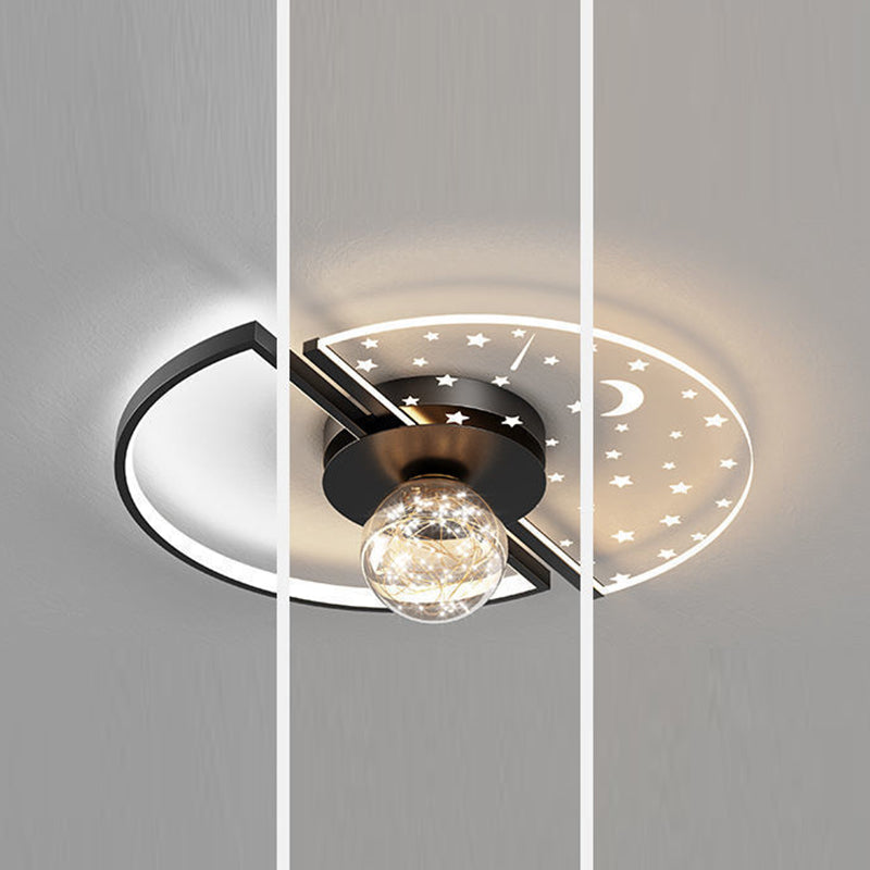 Plafonnier LED contemporain scandinave en verre acrylique et fer avec orbe ronde étoile croissant pour chambre à coucher 