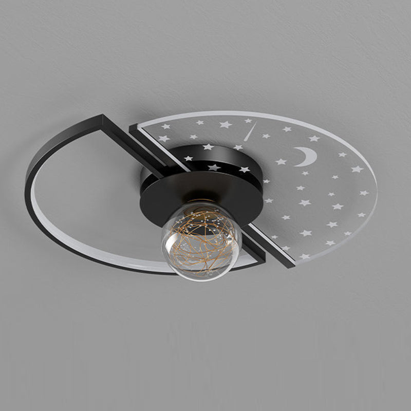 Plafonnier LED contemporain scandinave en verre acrylique et fer avec orbe ronde étoile croissant pour chambre à coucher 