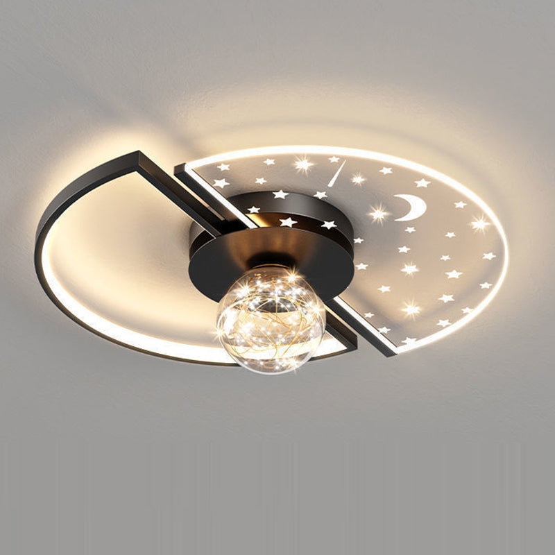 Plafonnier LED contemporain scandinave en verre acrylique et fer avec orbe ronde étoile croissant pour chambre à coucher 