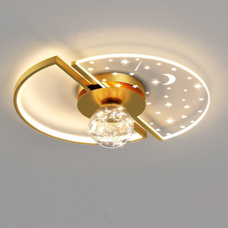 Plafonnier LED contemporain scandinave en verre acrylique et fer avec orbe ronde étoile croissant pour chambre à coucher 
