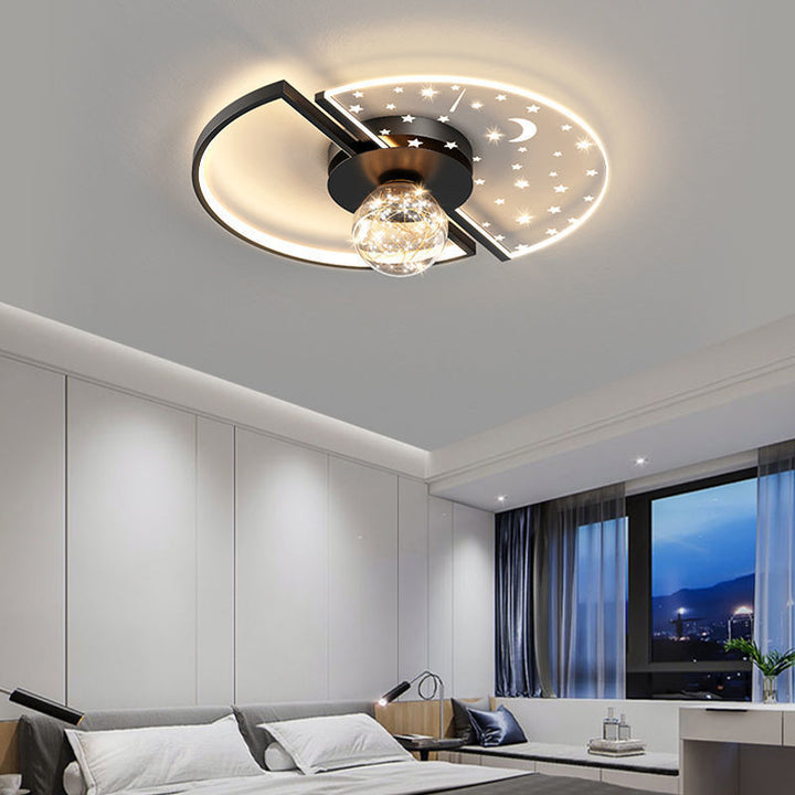 Plafonnier LED contemporain scandinave en verre acrylique et fer avec orbe ronde étoile croissant pour chambre à coucher 