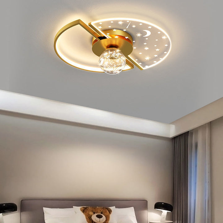 Plafonnier LED contemporain scandinave en verre acrylique et fer avec orbe ronde étoile croissant pour chambre à coucher 