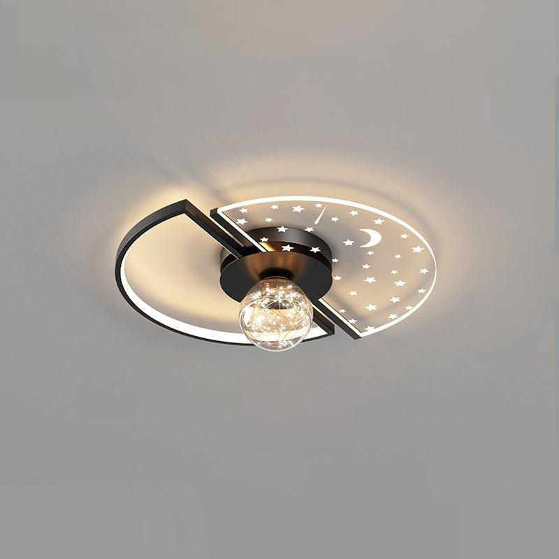 Plafonnier LED contemporain scandinave en verre acrylique et fer avec orbe ronde étoile croissant pour chambre à coucher 